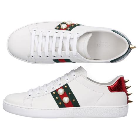 gucci pearl heel shoes|Gucci ace embellished leather sneakers.